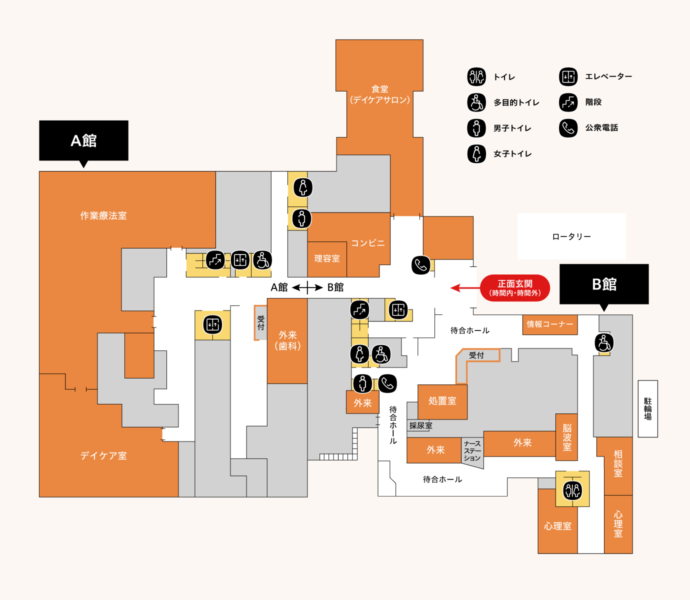 精神科 A館・B館 1階　フロアマップ